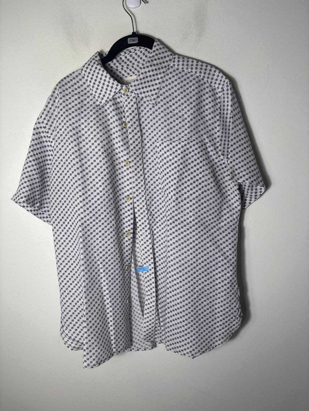 Men's Surfside White with Brown Pattern Linen Shirt Sz M